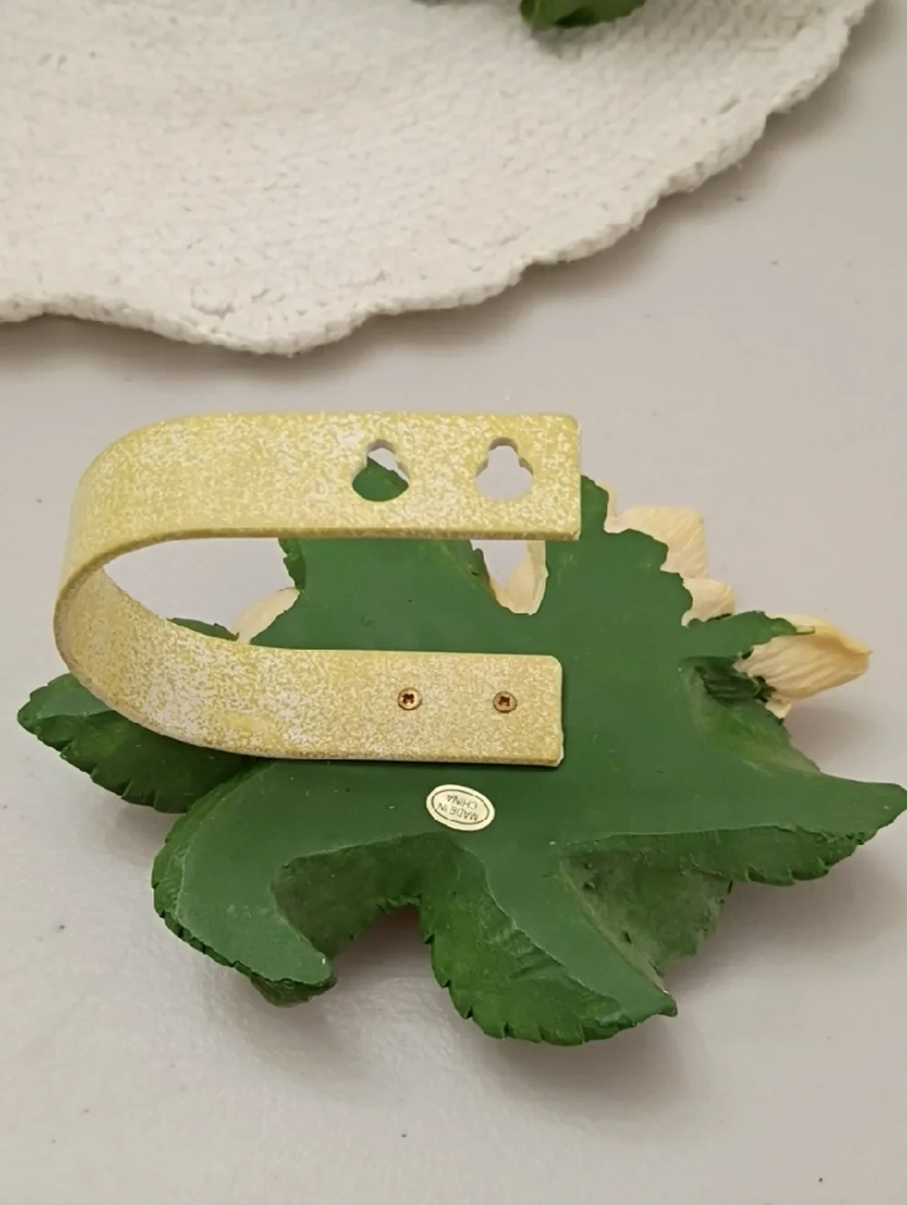 Vintage Magnolia Cream Floral Wall Hooks with Green Leaves Cottage Core